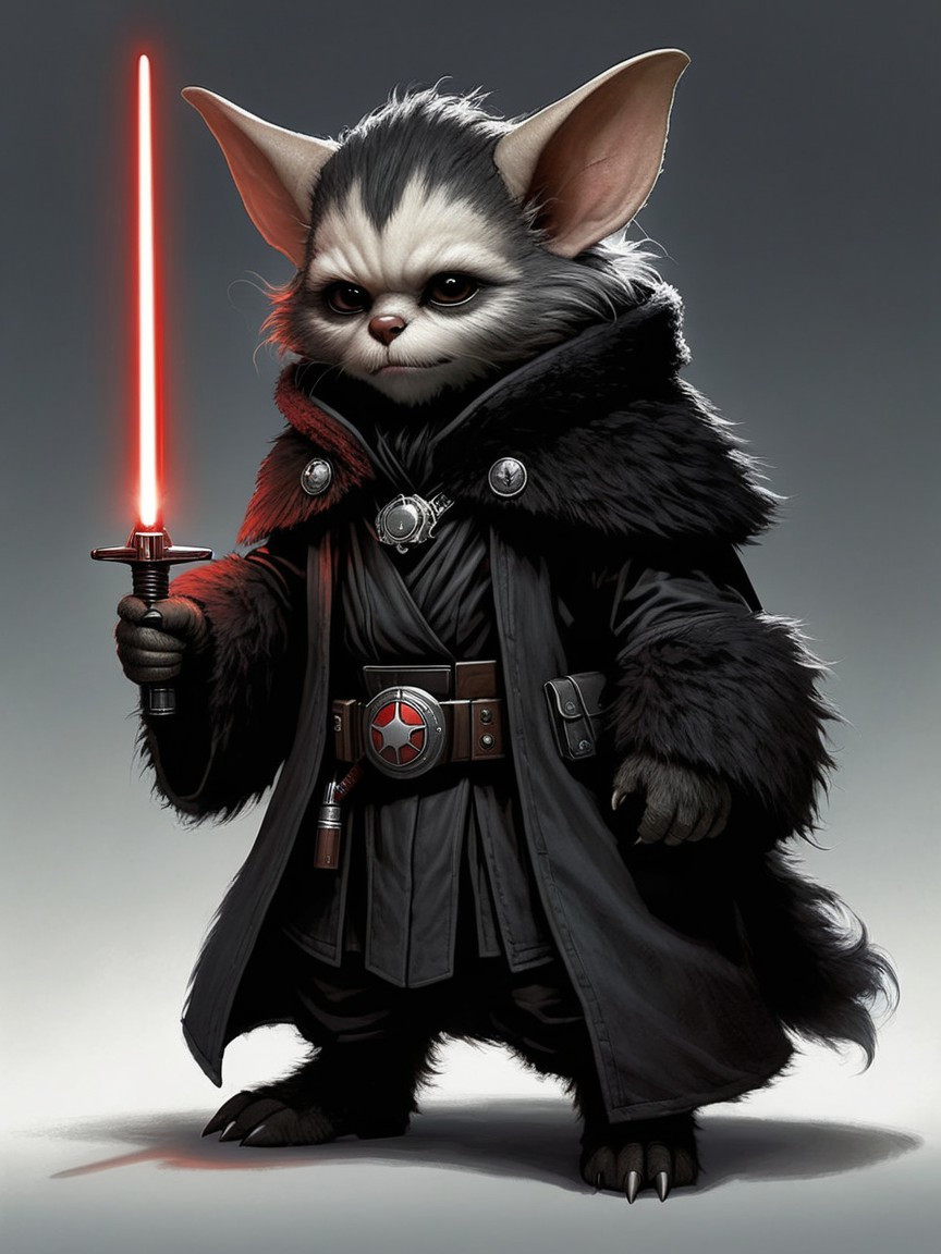 Furry Creature Wielding Red Lightsaber in Dark Robe