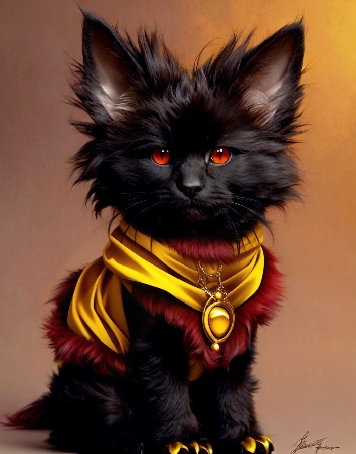 Fantasy Creature with Black Fur and Yellow Cape