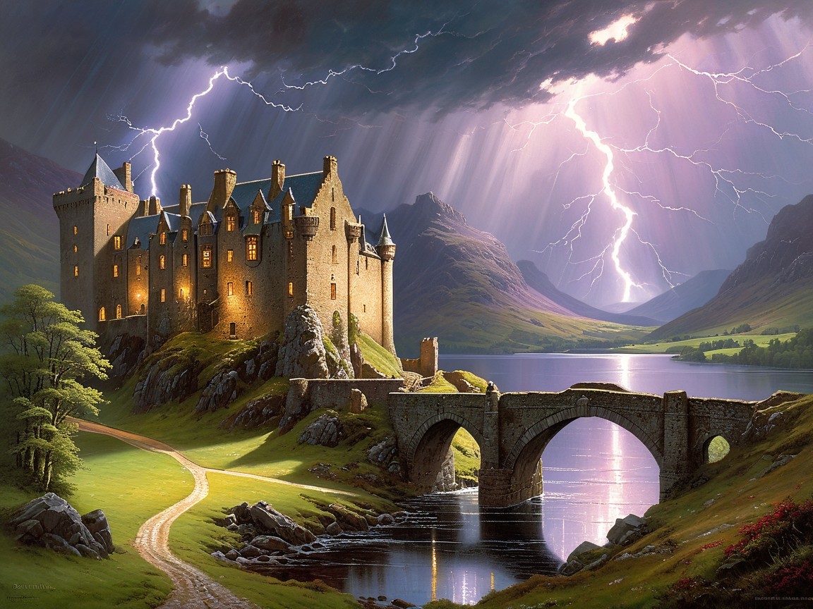 Majestic castle on a hill with dramatic scenery