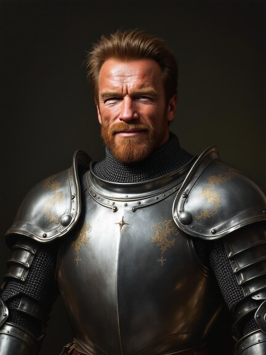 Muscular Knight in Ornate Medieval Armor Portrait