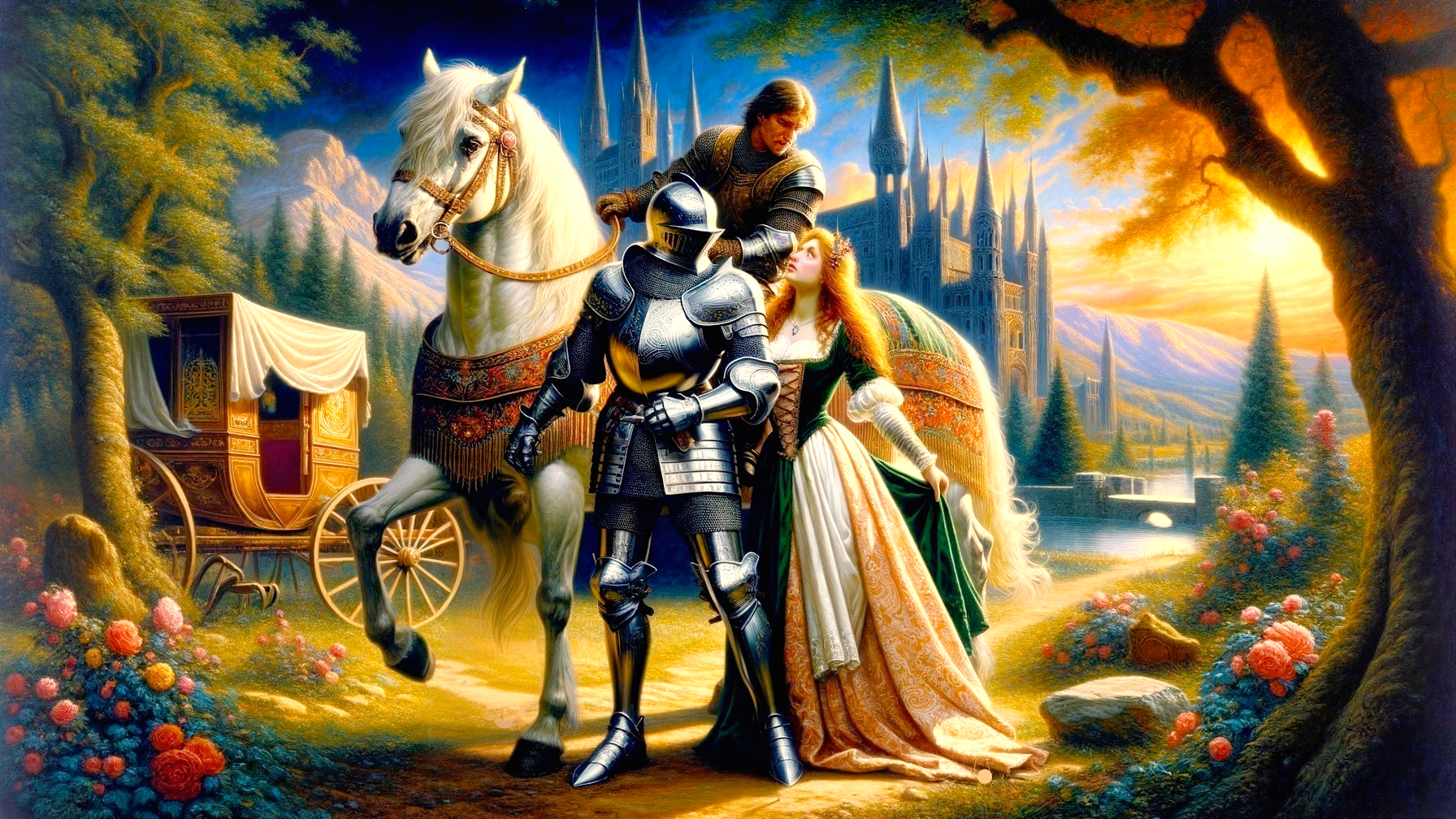 Romantic Medieval Scene with Knight and Castle