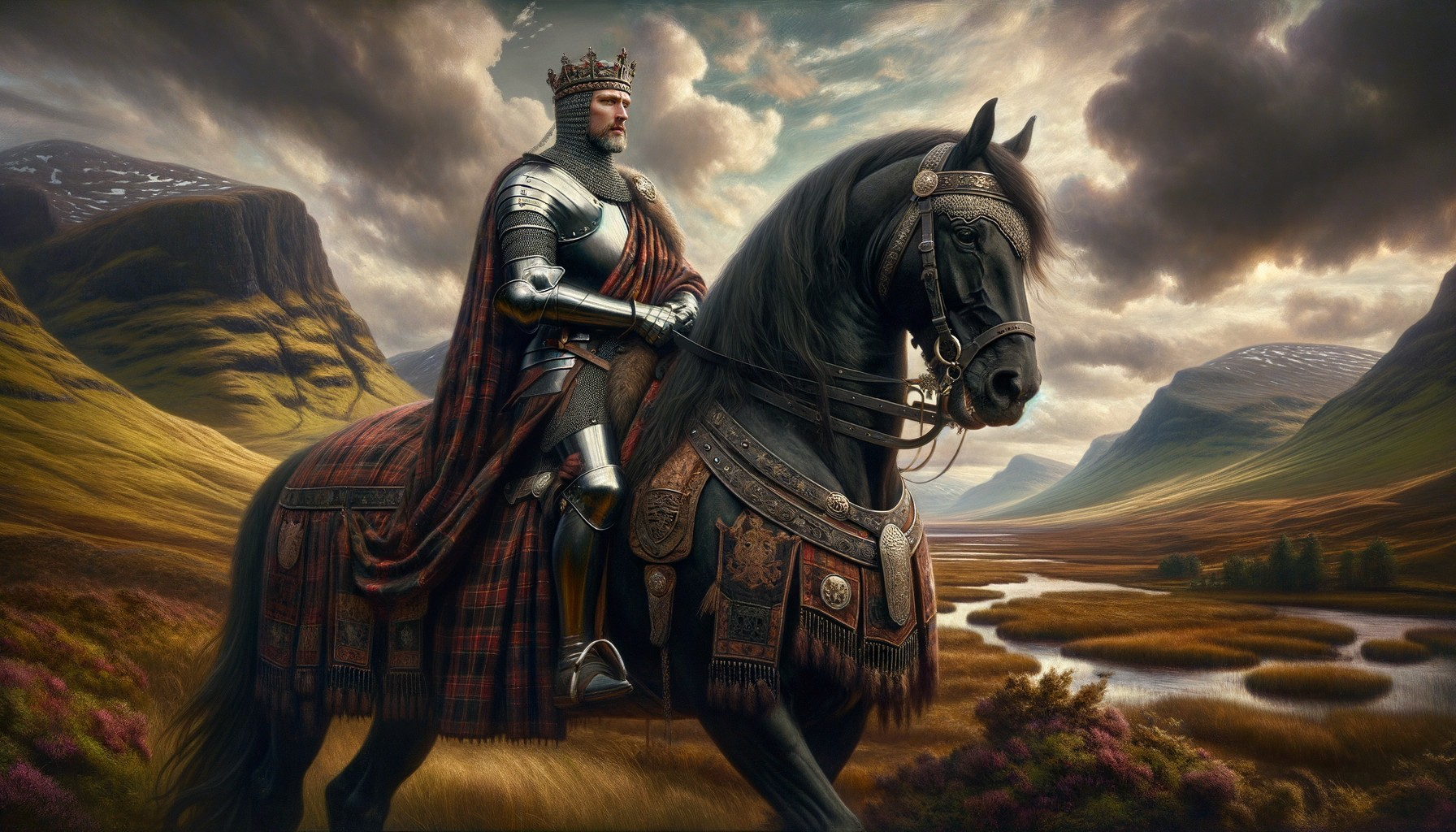 Medieval Knight on Horse with Dramatic Landscape