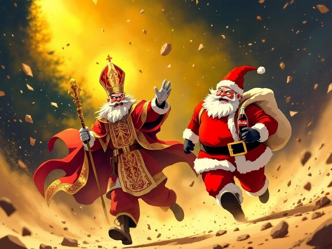 Regal and Jolly Christmas Figures in Vibrant Scene