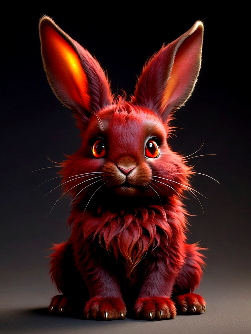 Vibrant Red Rabbit Against Dark Backdrop