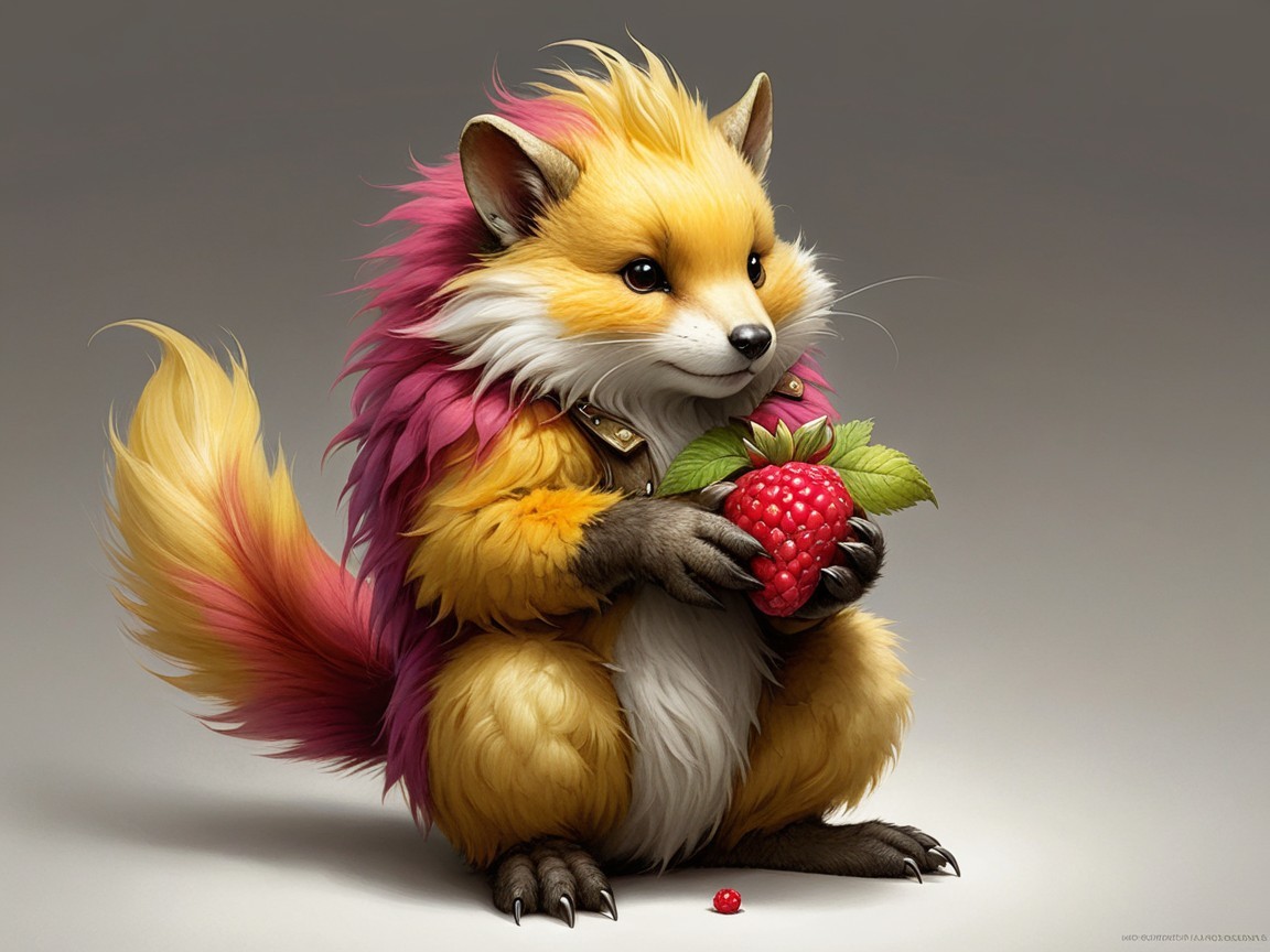 Anthropomorphic Fox-Like Creature with Colorful Fur