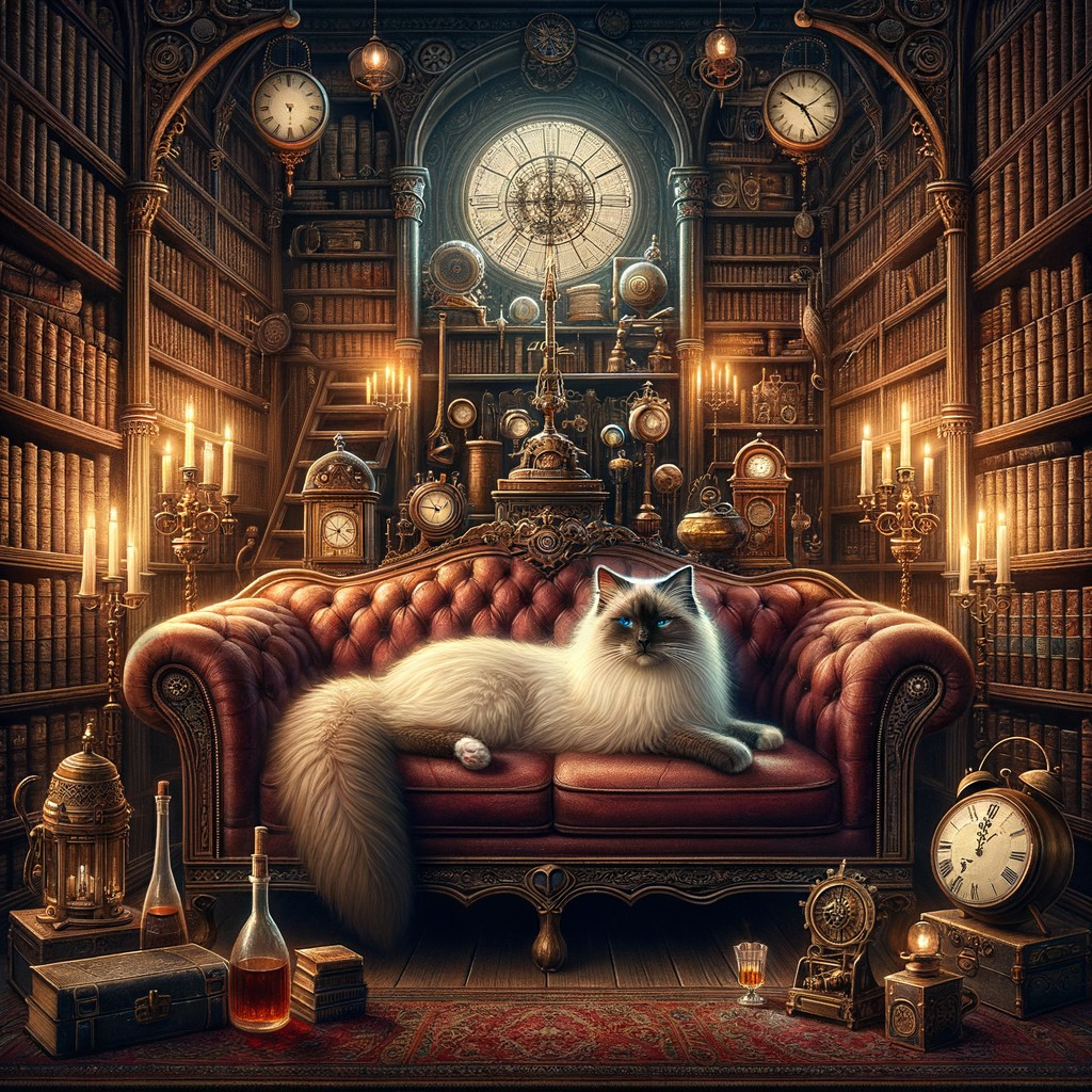 Cozy Library with Leather Sofa and Glowing Candles