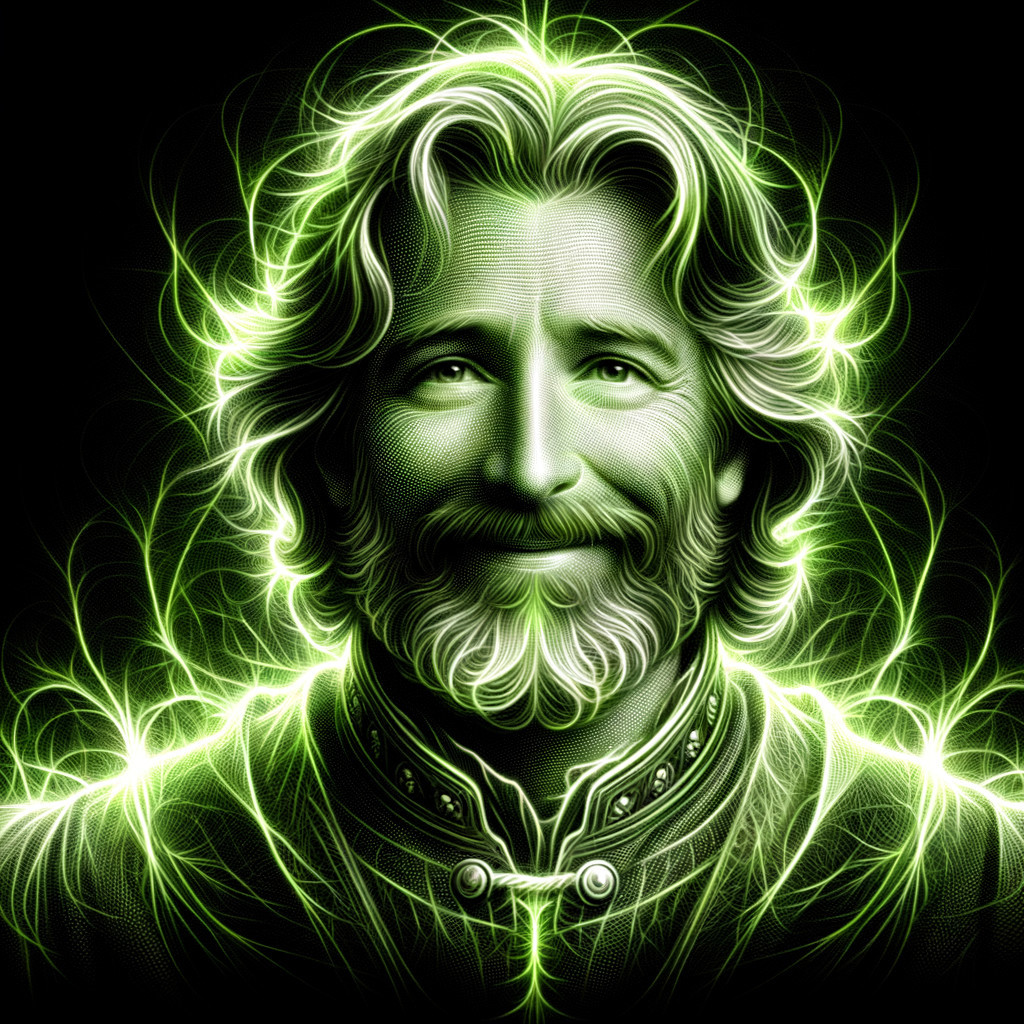Serene Bearded Man in Mystical Green Surroundings