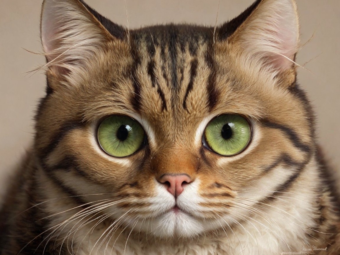 Close-up of a cat with green eyes and fluffy coat