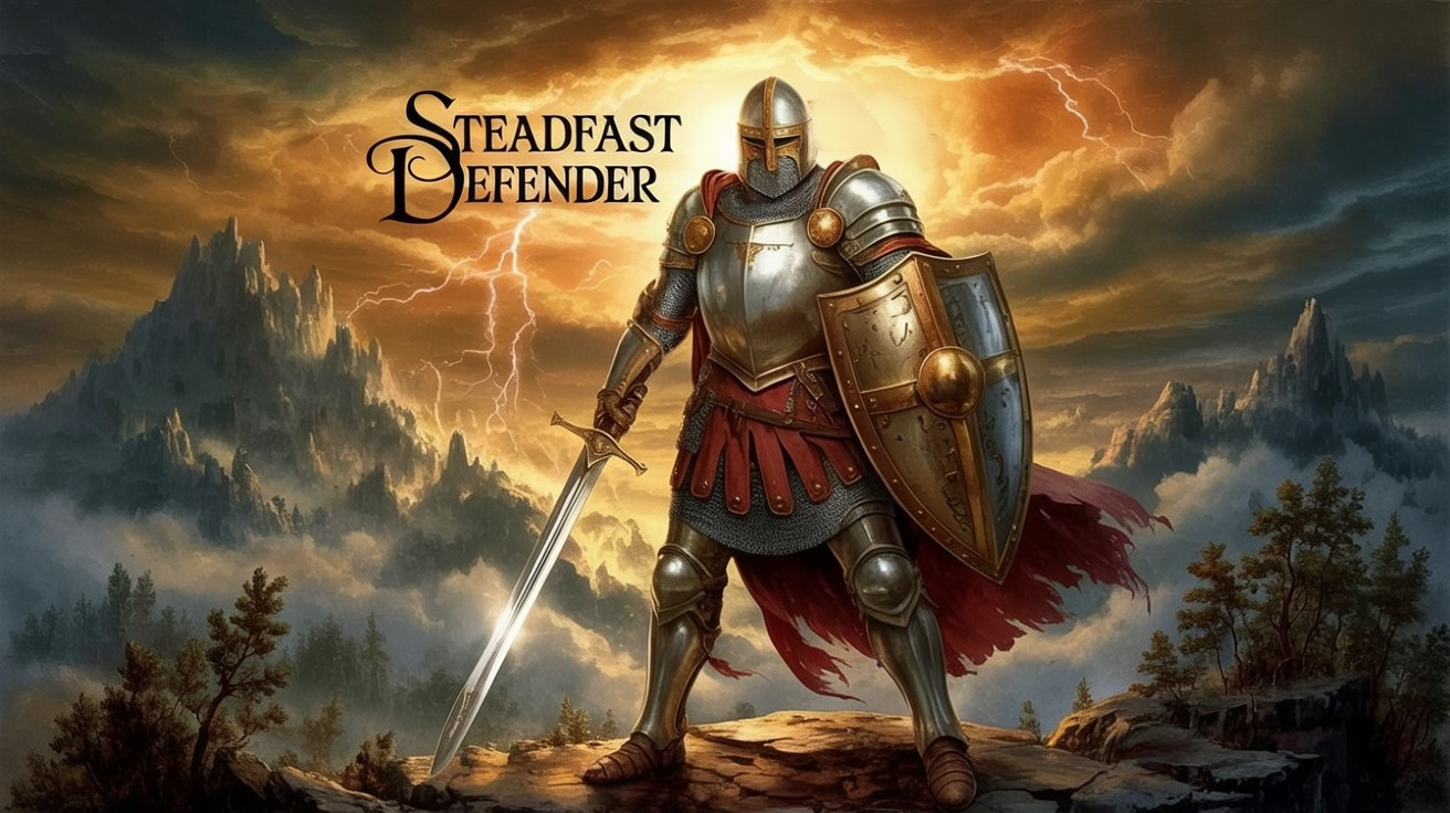Knight in Armor with Sword in Dramatic Landscape