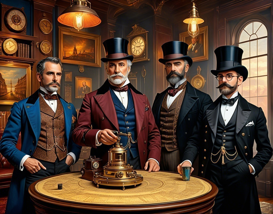 Elegantly Dressed Men in Vintage 19th Century Setting
