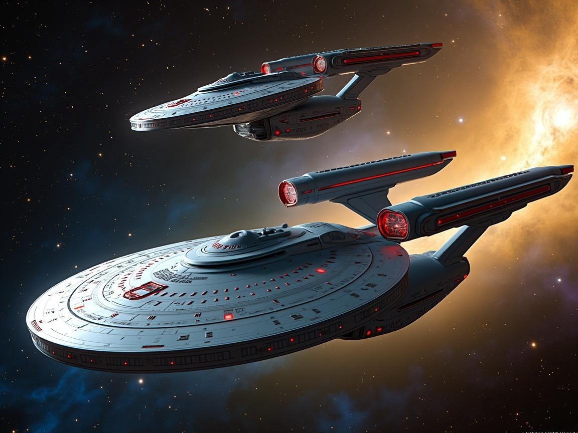 Futuristic starships in a cosmic galaxy setting
