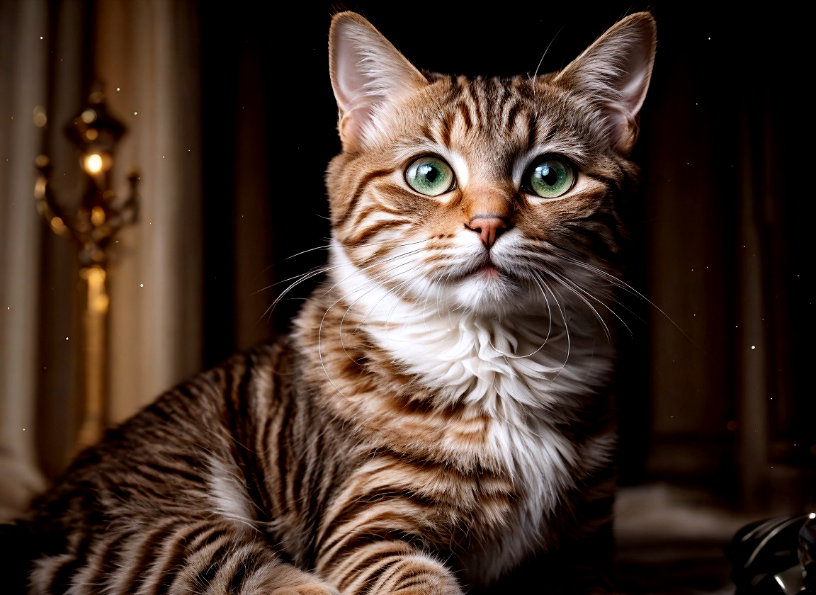 Tabby Cat with Green Eyes and Elegant Fur Patterns