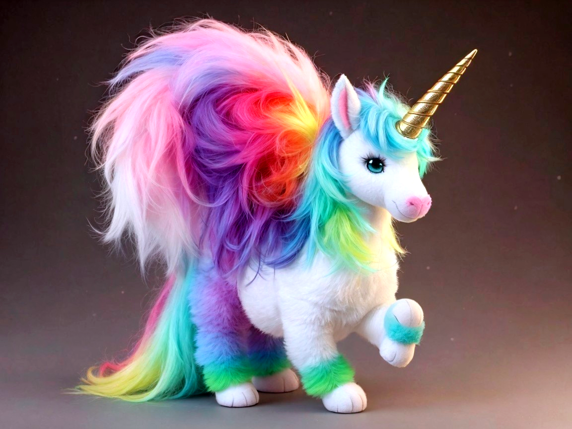 Vibrant Plush Unicorn Toy with Rainbow Mane and Tail