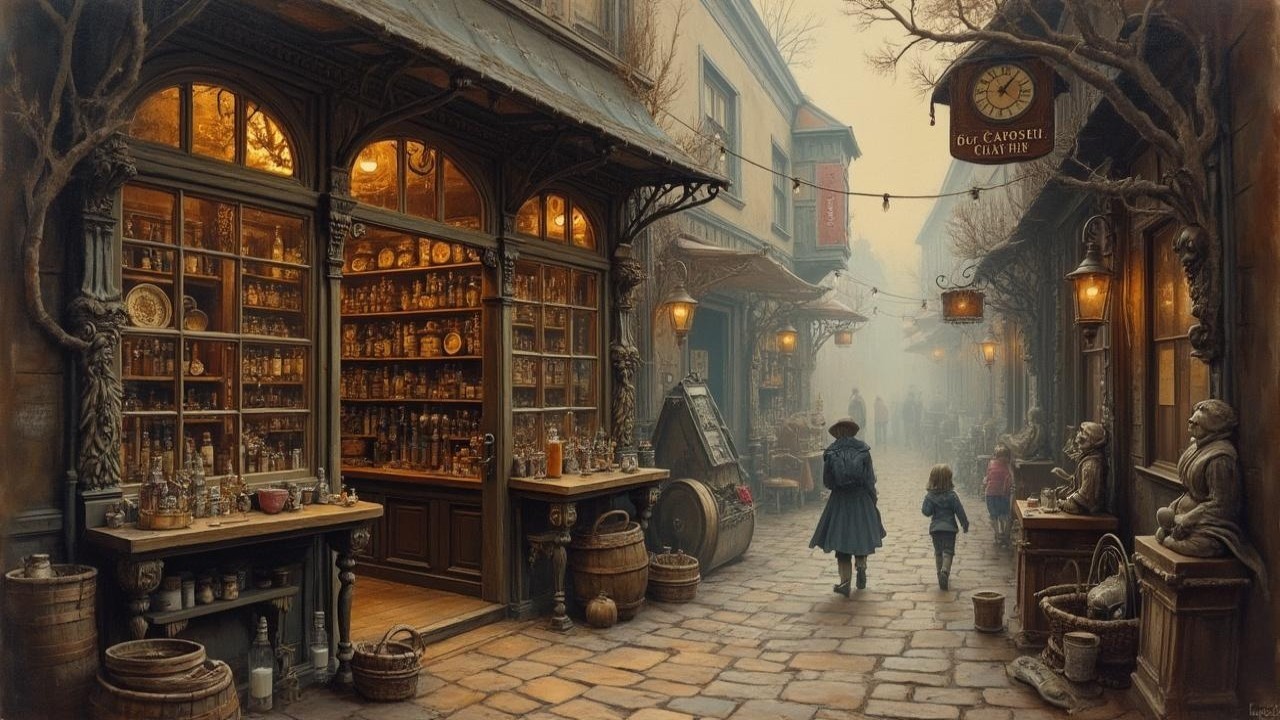 Charming Cobblestone Street with Antique Shops