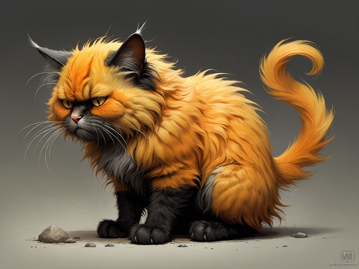 Fluffy Cat with Orange and Black Coat on Soft Background