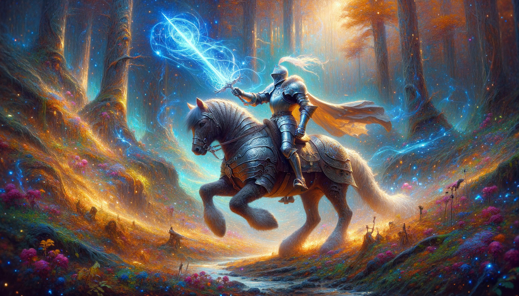 Knight in Armor with Magical Orb in Enchanted Forest