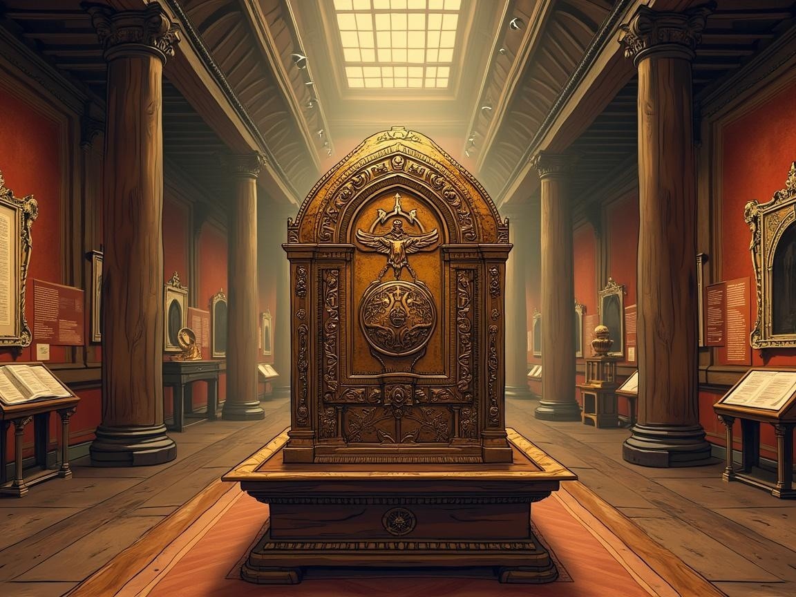 Ornate Wooden Throne Chair in Grand Museum Hall