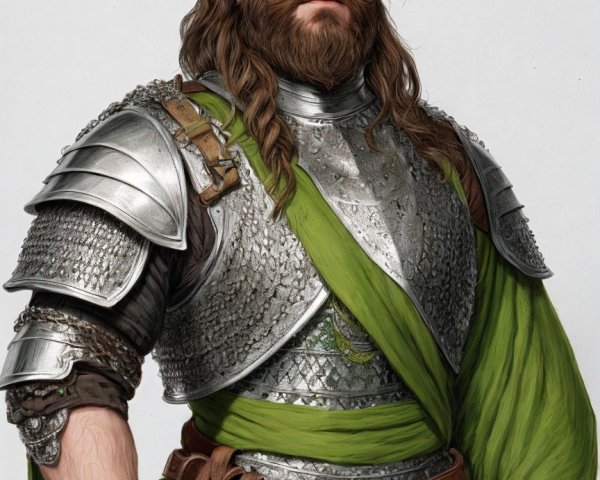 Bearded Warrior in Silver Armor with Green Cloak