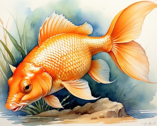 Vibrant Goldfish in Serene Underwater Setting