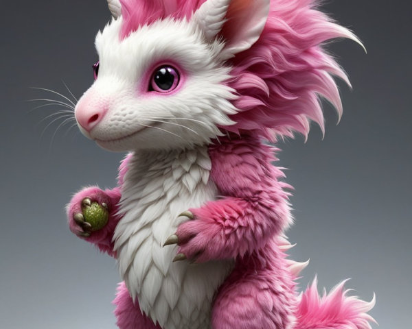 Whimsical Pink Creature with Purple Eyes and Claws