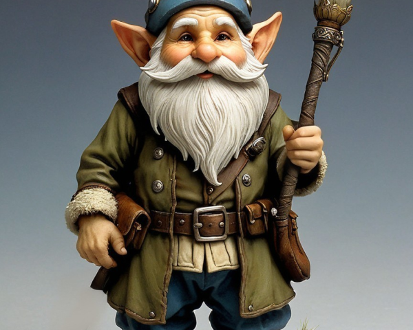 Whimsical Gnome Figurine with Blue Hat and Staff