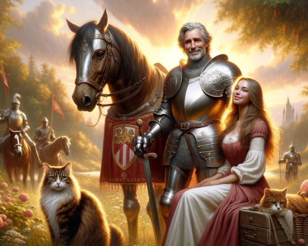 Medieval Knight and Lady in Lush Garden Setting