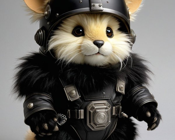 Anthropomorphic fox-like creature in armor and helmet