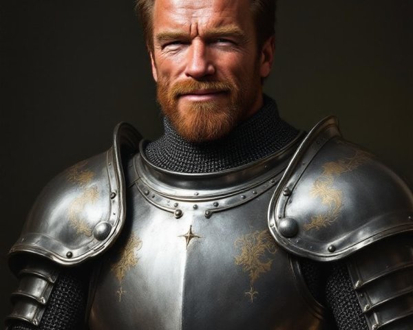 Muscular Knight in Ornate Medieval Armor Portrait