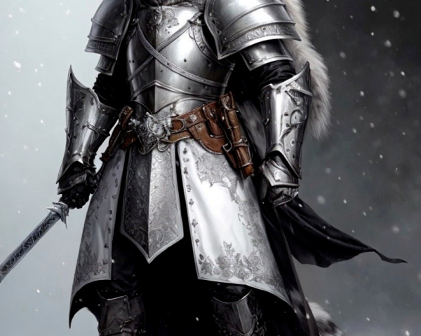 Humanoid Figure in Silver Armor with Leopard Head