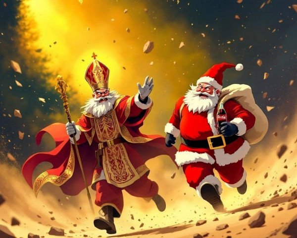 Regal and Jolly Christmas Figures in Vibrant Scene