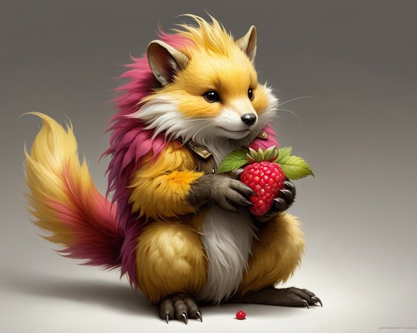 Anthropomorphic Fox-Like Creature with Colorful Fur