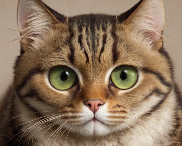 Close-up of a cat with green eyes and fluffy coat