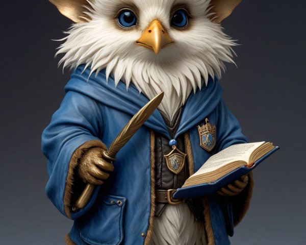 Chibi Style Baby Gryphon in Wizard Outfit on Grey Background