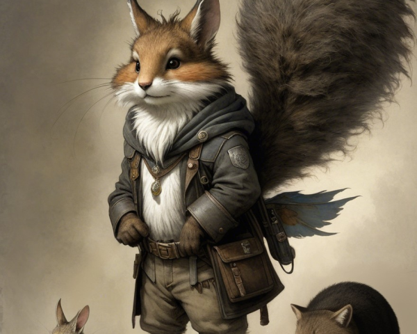 Stylish Anthropomorphic Fox with Bunny and Cat Scene