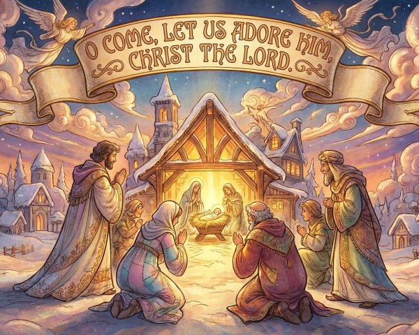 Detailed Christmas Nativity Scene with Winter Village