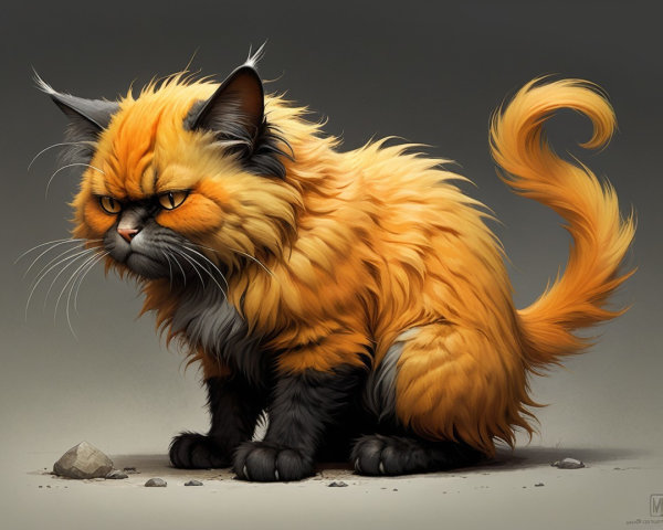 Fluffy Cat with Orange and Black Coat on Soft Background