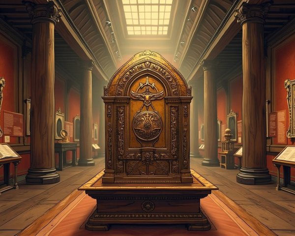 Ornate Wooden Throne Chair in Grand Museum Hall