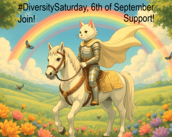 Heroic Cat in Armor Riding Horse in Colorful Landscape