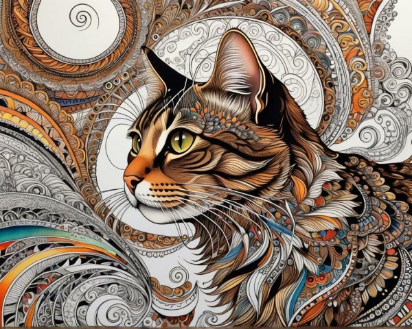 Detailed Illustration of a Cat with Green Eyes