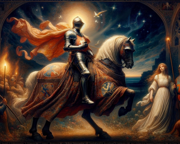 Noble Knight and Serene Maiden in Enchanted Scene