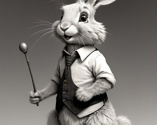 Cartoonish Rabbit in Monochrome with Chef Attire