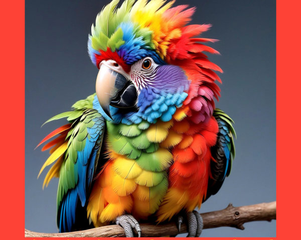 Vibrant Multi-Colored Macaw Against Red Background