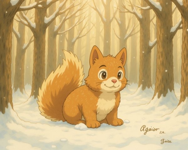 Cartoon Orange Fox in Snowy Forest Scene