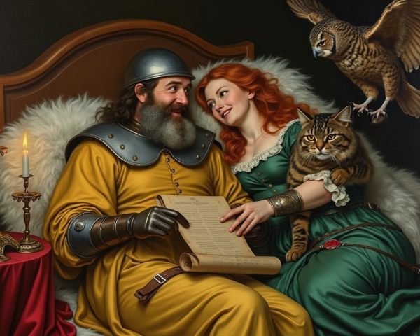 Knight and Woman in Cozy Candlelit Moment