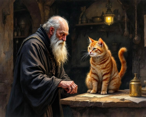 Elderly Man and Orange Tabby Cat in Cozy Setting