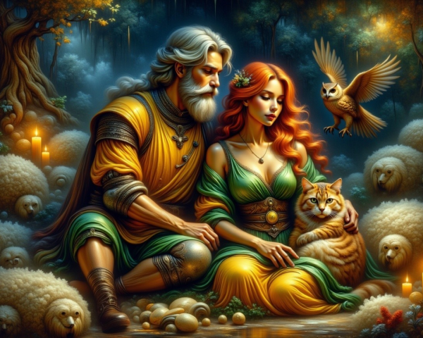 Mystical Forest Scene with Wise Man and Woman