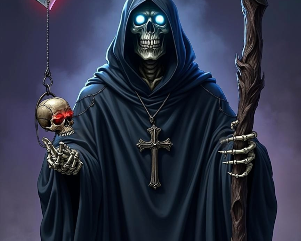 Menacing skeletal figure representing Death in dark robes
