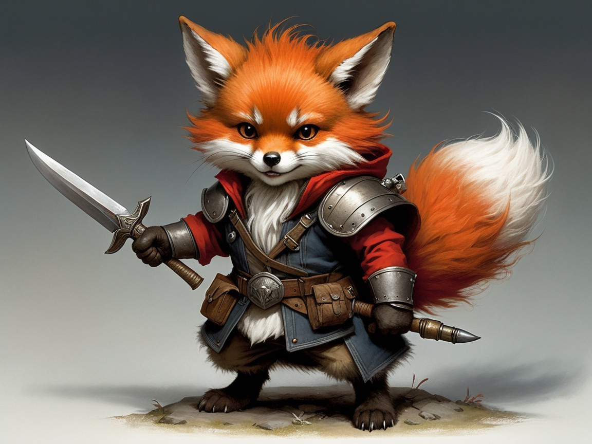 Anthropomorphic fox warrior with sword and armor