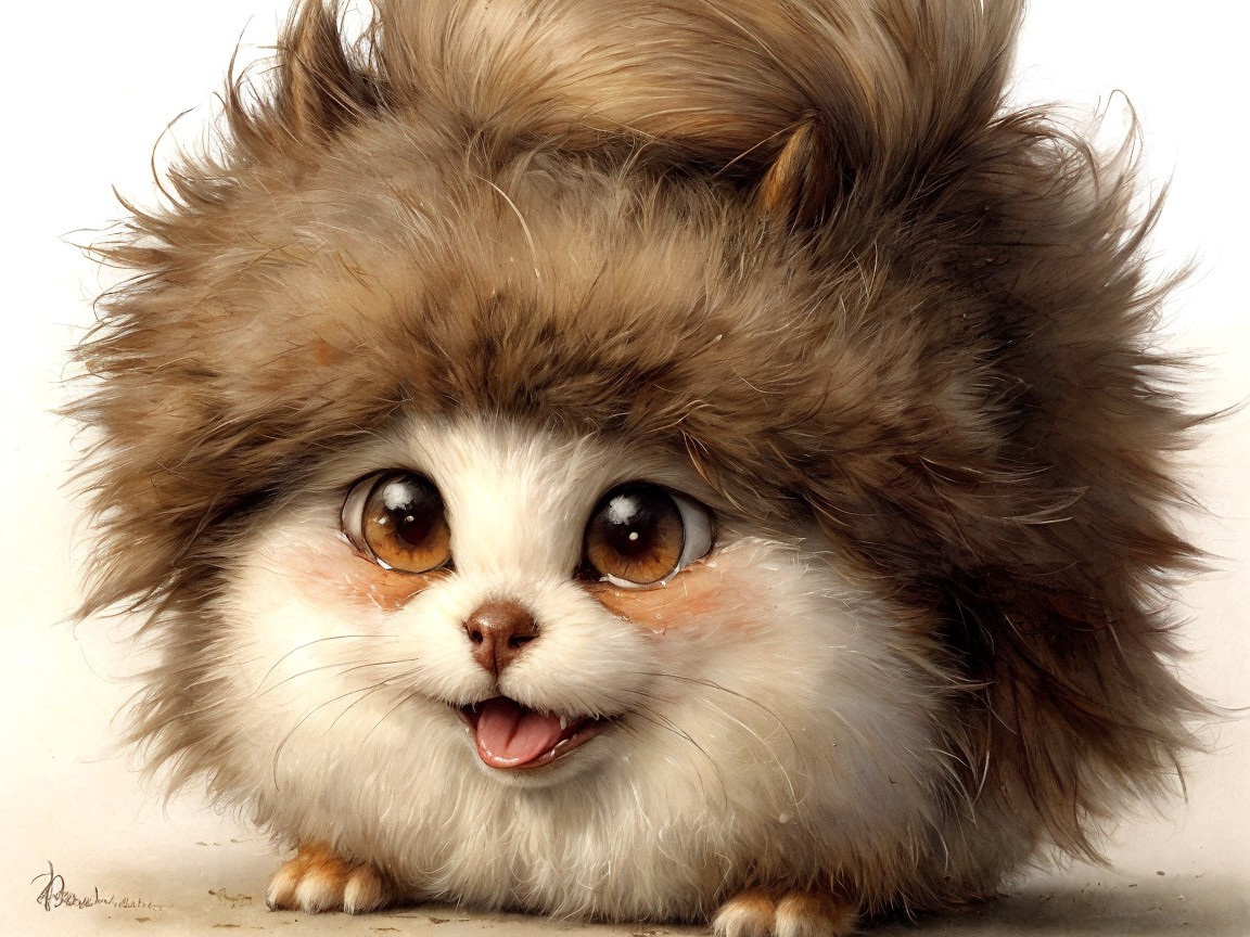 Fluffy Round-Faced Creature with Playful Expression