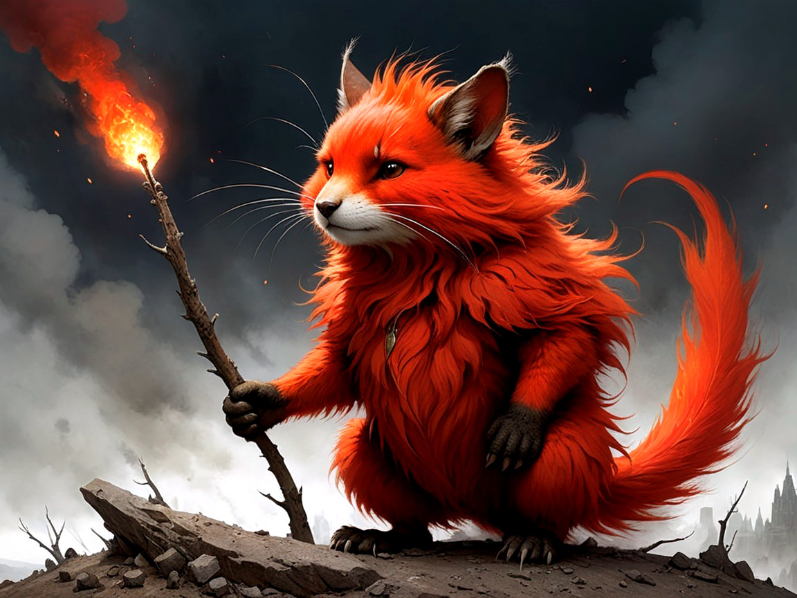 Vibrant Cat-like Creature in a Fantastical Landscape